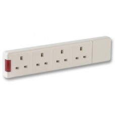 4 Way White Extension Mains Socket With Integral Neon Indicator
